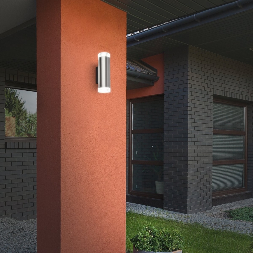 Brilo - LED Wandlamp voor buiten 2xGU10/4,7W/230V IP44 4000K mat chroom
