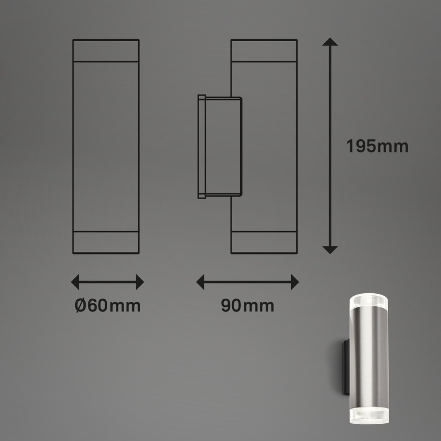 Brilo - LED Wandlamp voor buiten 2xGU10/4,7W/230V IP44 4000K mat chroom