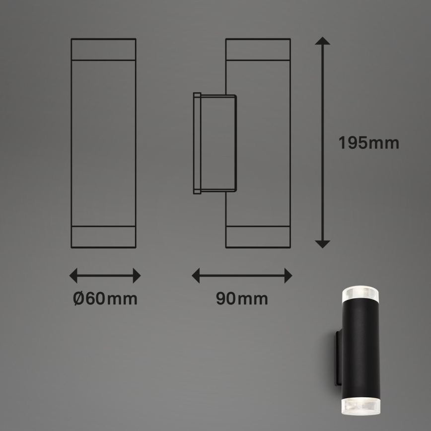 Brilo - LED Wandlamp voor buiten 2xGU10/4,7W/230V IP44 4000K zwart