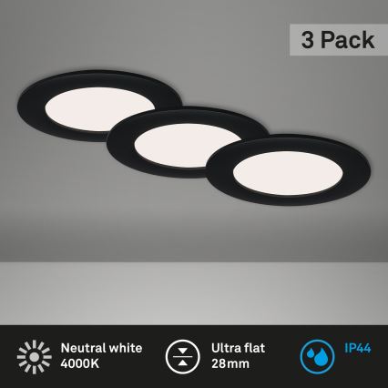 Brilo - Set van 3 LED-inbouwspots voor de badkamer FLAT LED/6W/230V IP44 zwart
