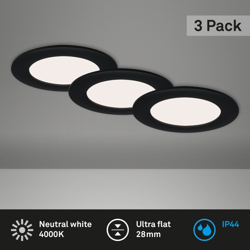 Brilo - Set van 3 LED-inbouwspots voor de badkamer FLAT LED/6W/230V IP44 zwart
