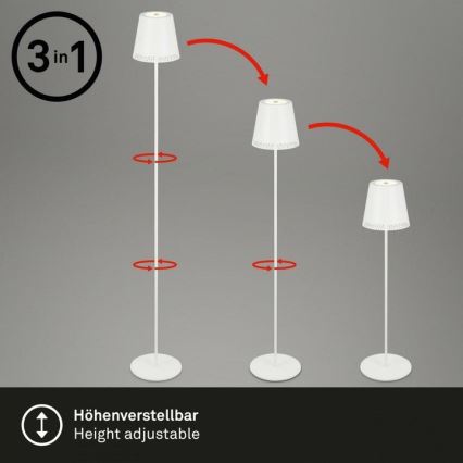 Briloner 1438016 - LED Dimbaar aanraken Staande lamp 3in1 LED/3,5W/5V IP44 3000K 38-130 cm wit