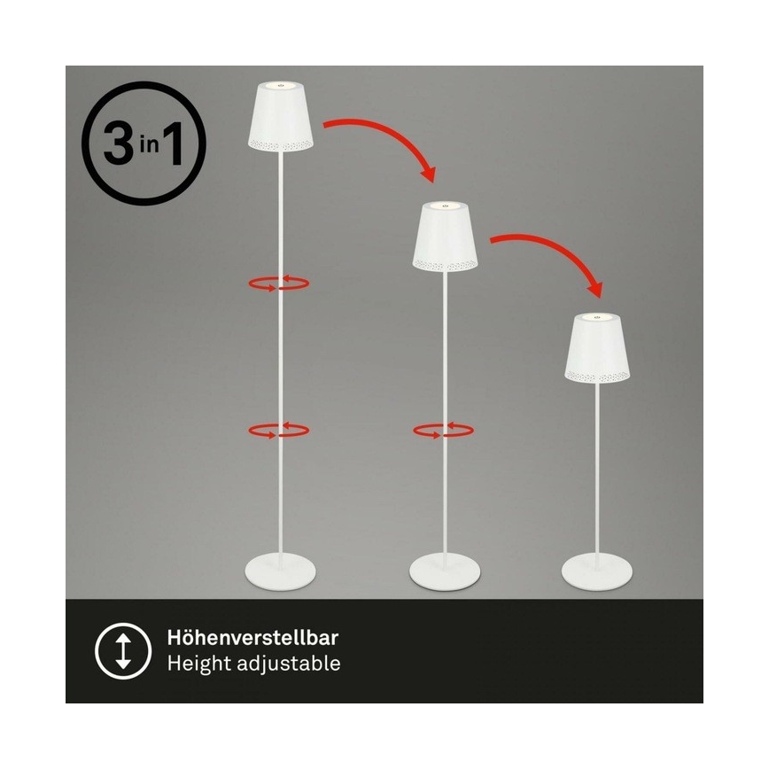 Briloner 1438016 - LED Dimbaar aanraken Staande lamp 3in1 LED/3,5W/5V IP44 3000K 38-130 cm wit