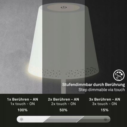Briloner 1438016 - LED Dimbaar aanraken Staande lamp 3in1 LED/3,5W/5V IP44 3000K 38-130 cm wit