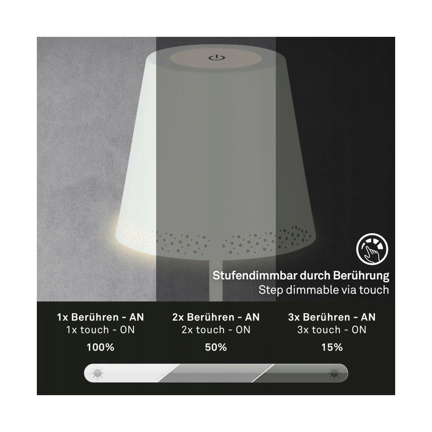 Briloner 1438016 - LED Dimbaar aanraken Staande lamp 3in1 LED/3,5W/5V IP44 3000K 38-130 cm wit
