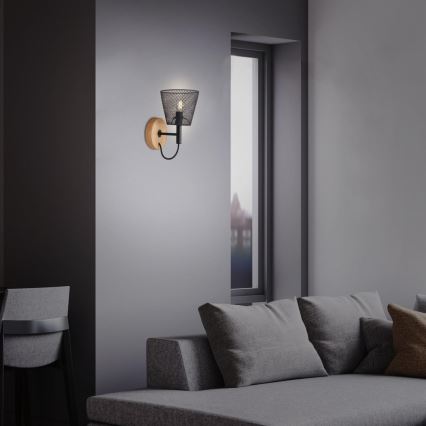 Briloner 2077-015 - Wandlamp WOOD & STYLE 1xE14/25W/230V rubberen boom