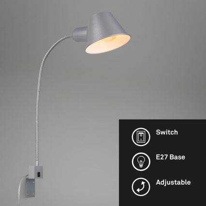 Briloner 2079-014 - Muur flexible lamp 1xE27/10W/230V zilver