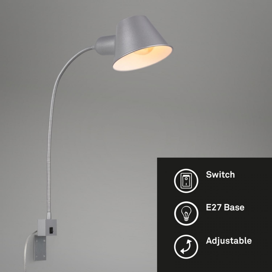 Briloner 2079-014 - Muur flexible lamp 1xE27/10W/230V zilver