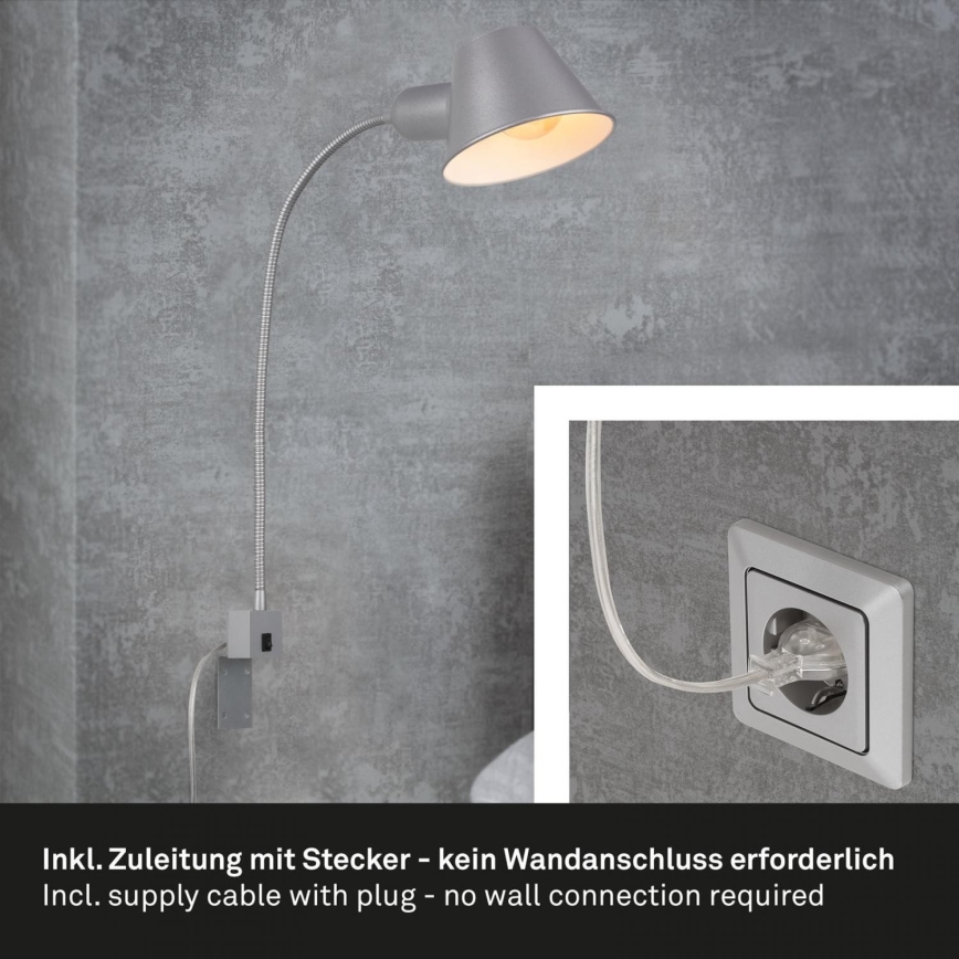 Briloner 2079-014 - Muur flexible lamp 1xE27/10W/230V zilver