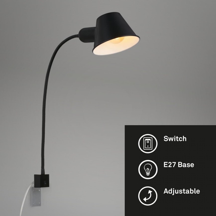 Briloner 2079-015 - Muur flexible lamp 1xE27/10W/230V zwart