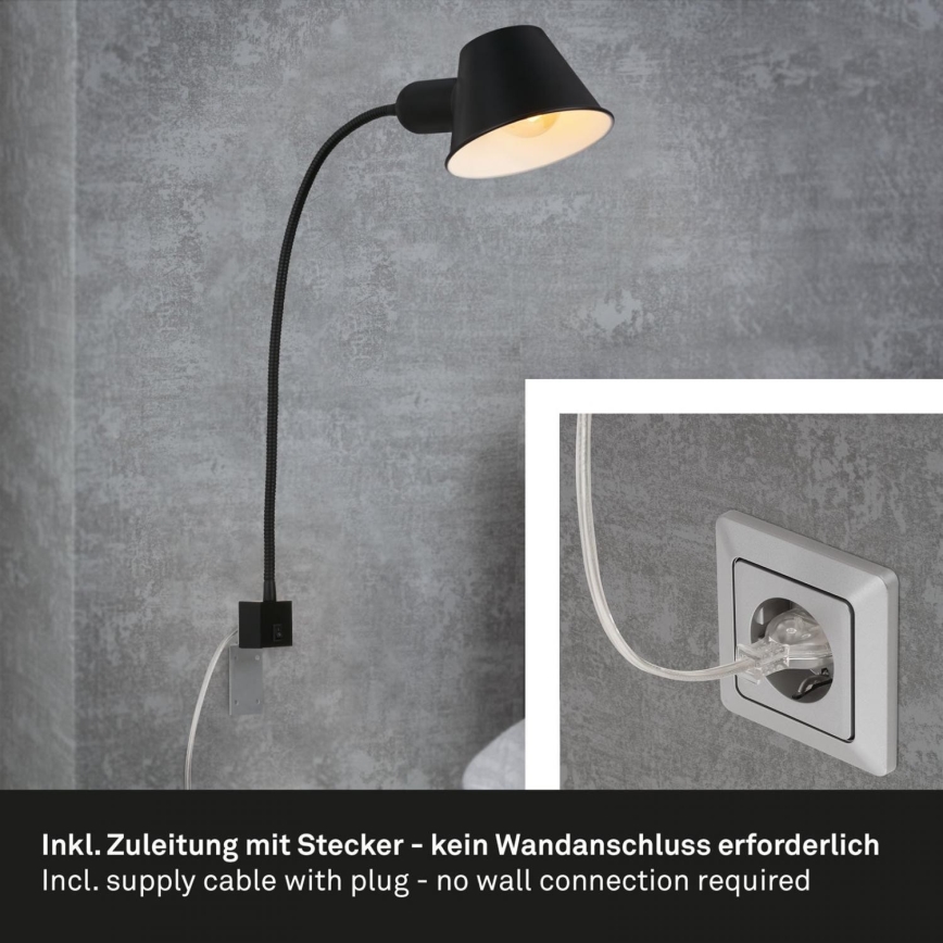 Briloner 2079-015 - Muur flexible lamp 1xE27/10W/230V zwart