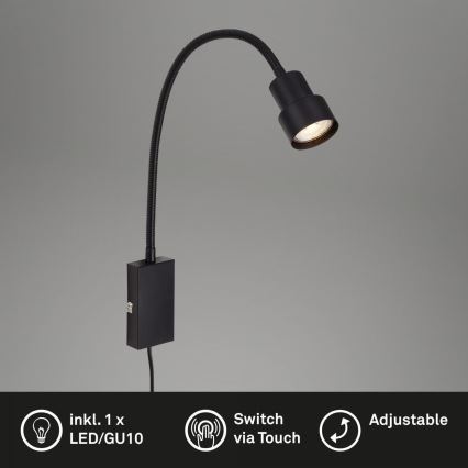 Briloner 2085-015 - LED Touch wall lamp TUSI 1xGU10/5W/230V zwart