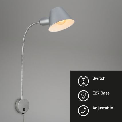 Briloner 2089-014 - Flexibele wandlamp BRELLO 1xE27/10W/230V mat chroom