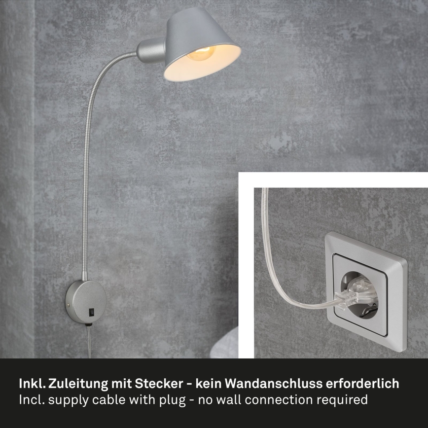 Briloner 2089-014 - Flexibele wandlamp BRELLO 1xE27/10W/230V mat chroom