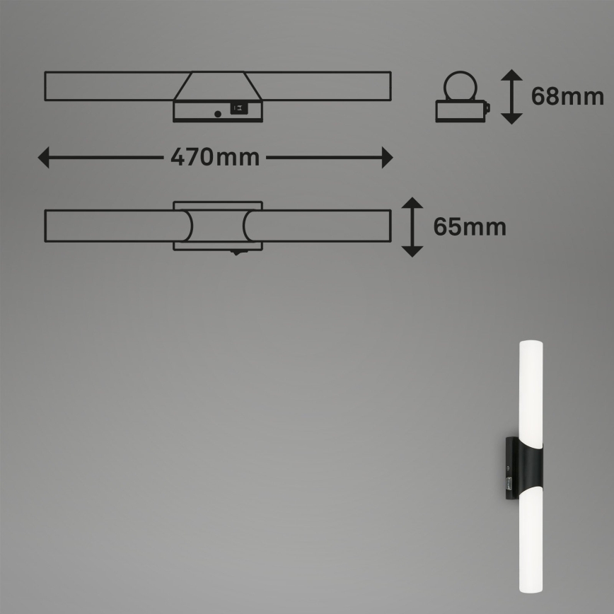Briloner 2111-115 - LED-spiegelverlichting voor de badkamer LED/11W/230V IP44 47 cm zwart