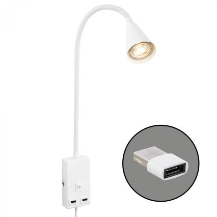 Briloner 2175-016 - Flexibele wandlamp met USB-poort 1xGU10/10W/230V wit