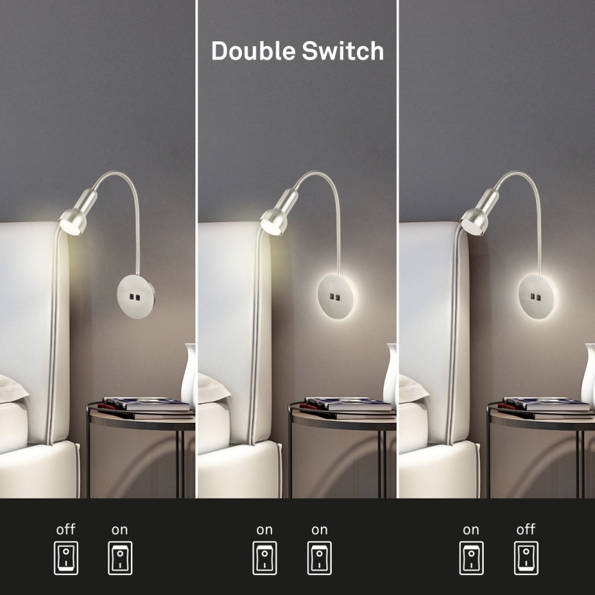 Briloner 2178012 - LED Flexibele wandlamp 1xE14/10W/230V + LED/3W mat chroom