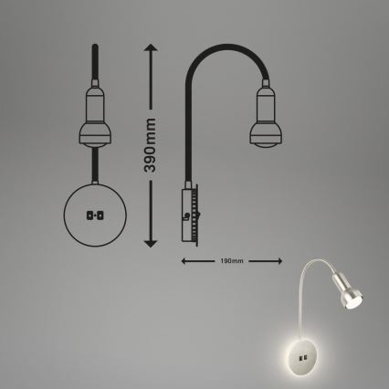 Briloner 2178012 - LED Flexibele wandlamp 1xE14/10W/230V + LED/3W mat chroom
