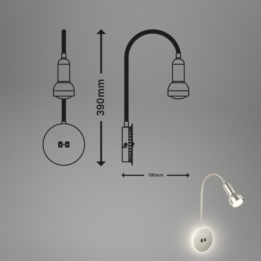 Briloner 2178012 - LED Flexibele wandlamp 1xE14/10W/230V + LED/3W mat chroom