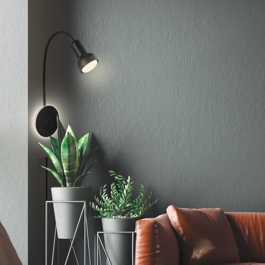 Briloner 2178015 - LED Muur flexible lamp 1xE14/10W/230V + LED/3W zwart