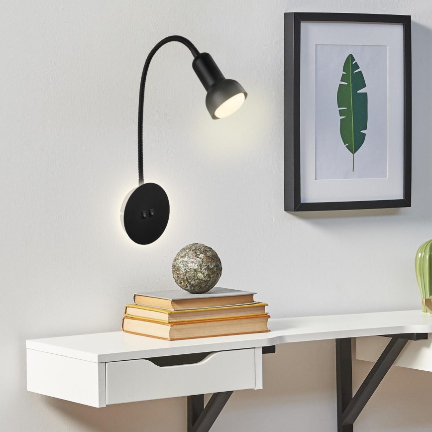 Briloner 2178015 - LED Muur flexible lamp 1xE14/10W/230V + LED/3W zwart