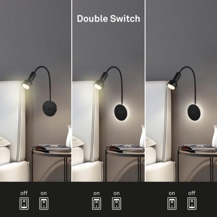 Briloner 2178015 - LED Muur flexible lamp 1xE14/10W/230V + LED/3W zwart