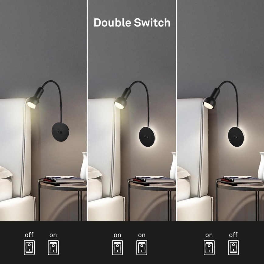 Briloner 2178015 - LED Muur flexible lamp 1xE14/10W/230V + LED/3W zwart