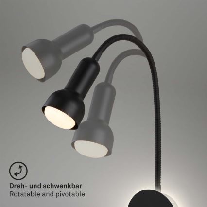 Briloner 2178015 - LED Muur flexible lamp 1xE14/10W/230V + LED/3W zwart