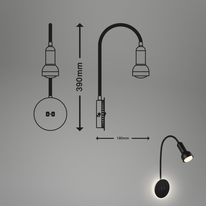 Briloner 2178015 - LED Muur flexible lamp 1xE14/10W/230V + LED/3W zwart
