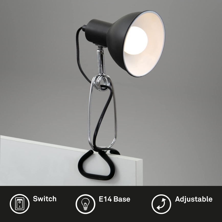 Briloner 2790-015 - Lamp met klem FIX 1xE14/8W/230V zwart/glanzend chroom
