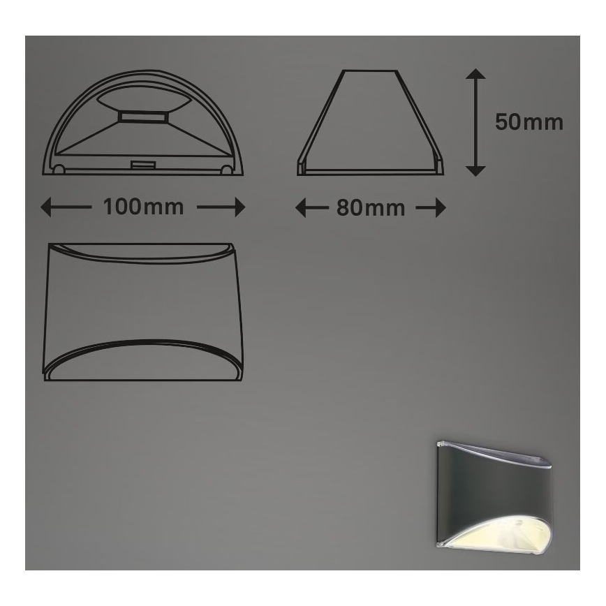 Briloner 3133015 - LED Solar wandlamp LED/2W/3,7V IP44 3000K