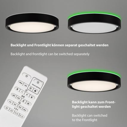 Briloner 3227-015 - Dimbare LED RGB plafondlamp met sensor TALENA LED/24W/230V zwart + afstandsbediening