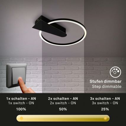 Briloner 3542-015 - Dimbare LED plafondlamp NICO LED/12W/230V zwart