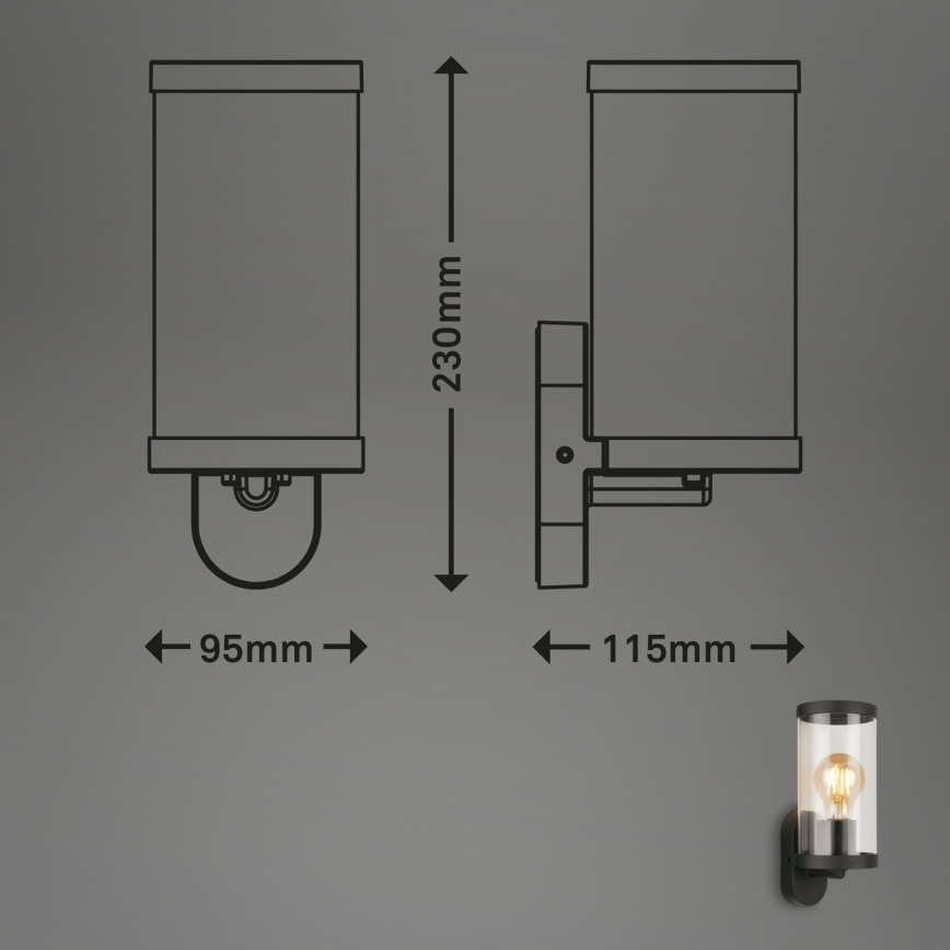Briloner 3600-015 - Wandlamp voor buiten KAIRO 1xE27/12W/230V IP44 zwart