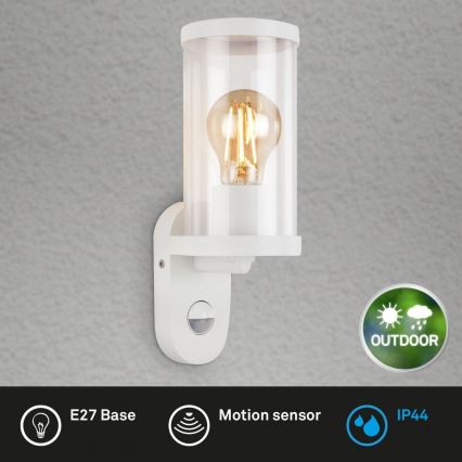 Briloner 3628-016 - Buitenwandlamp met sensor KAIRO 1xE27/12W/230V IP44 wit