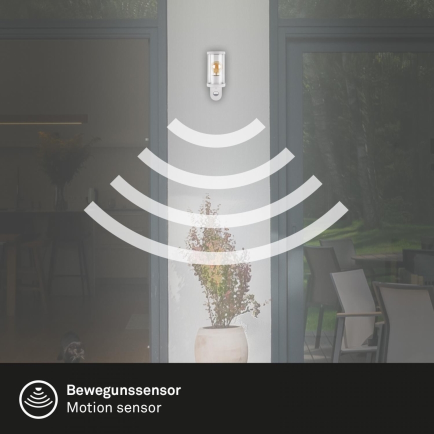 Briloner 3628-016 - Buitenwandlamp met sensor KAIRO 1xE27/12W/230V IP44 wit