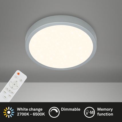 Briloner 3701-014 - Dimbare LED Plafondlamp RUNA LED/18W/230V 2700-6500K zilver + afstandsbediening