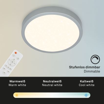 Briloner 3701-014 - Dimbare LED Plafondlamp RUNA LED/18W/230V 2700-6500K zilver + afstandsbediening