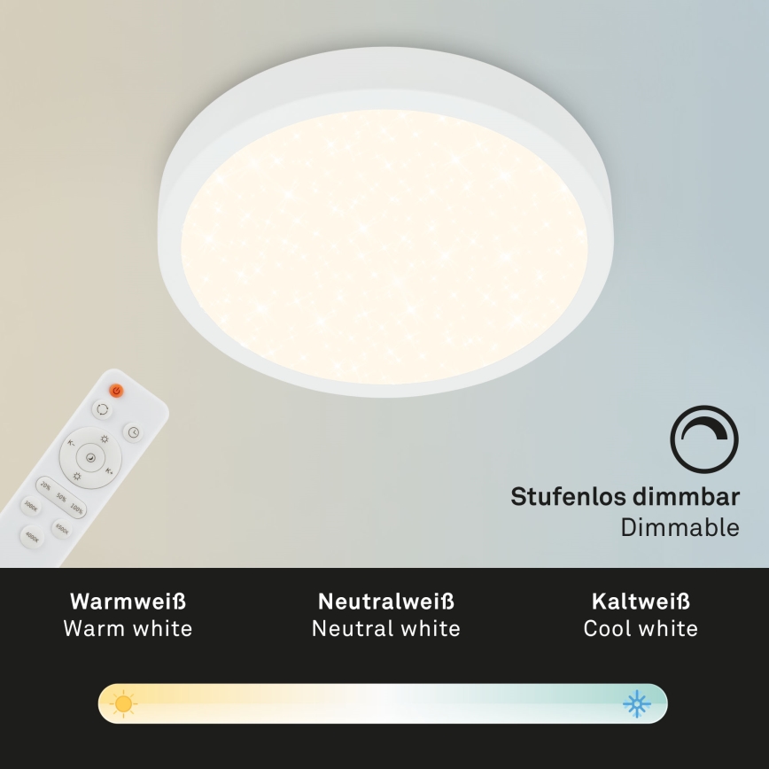 Briloner 3701-016 - Dimbare LED Plafondlamp RUNA LED/18W/230V 2700-6500K wit + afstandsbediening
