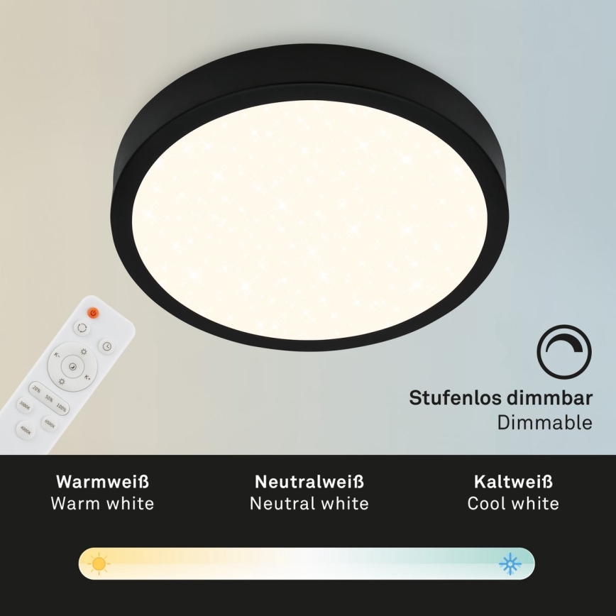 Briloner 3704-015 - Dimbare LED Plafondlamp RUNA LED/22W/230V 2700-6500K zwart + afstandsbediening