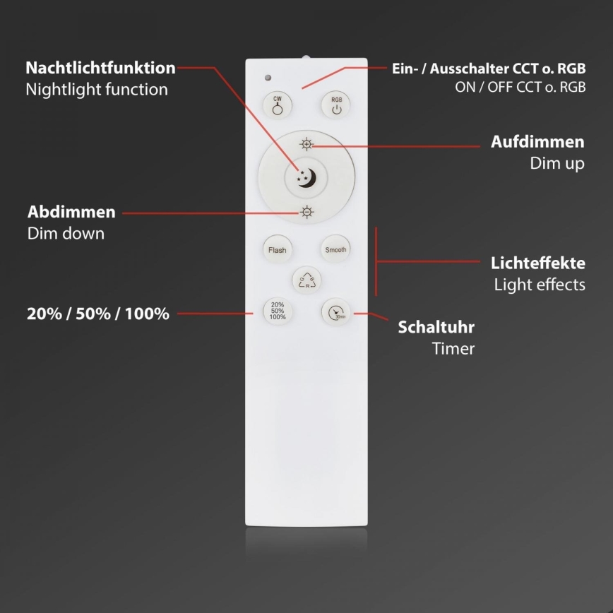 Briloner 3709-016 - LED RGBW Dimbare plafondlamp LED/22W/230V 4000K diameter 38 cm wit + afstandsbediening