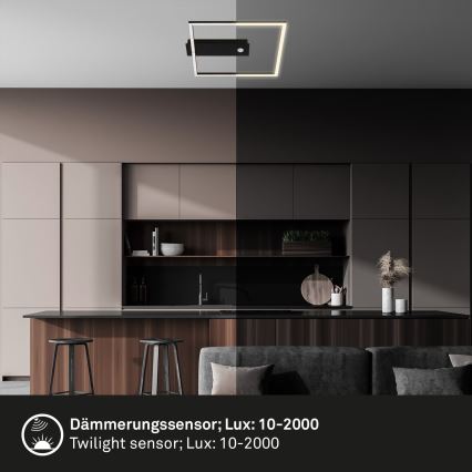 Briloner 3770-015 - LED plafondlamp met bewegings- en schemersensor FRAME LED/14W/230V 3000K 30x32 cm zwart