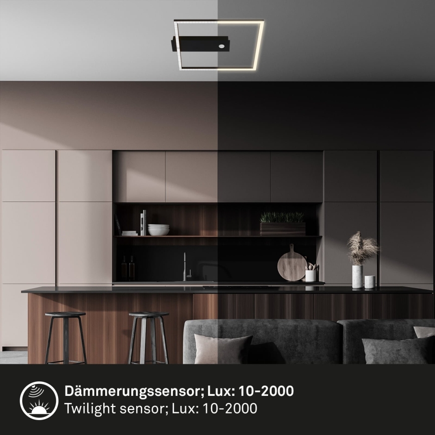 Briloner 3770-015 - LED plafondlamp met bewegings- en schemersensor FRAME LED/14W/230V 3000K 30x32 cm zwart