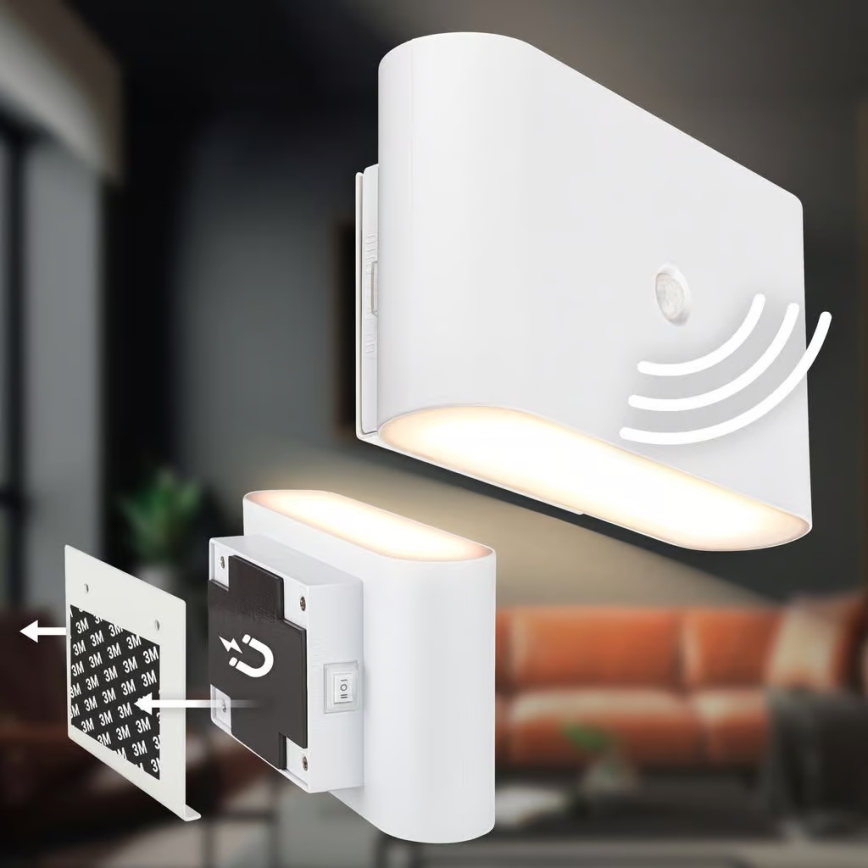 Briloner 3878016 - Oplaadbare LED-wandlamp met bewegings- en schemersensor CHAT LED/3W/5V 2000 mAh wit