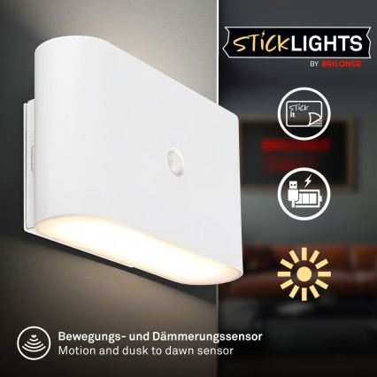 Briloner 3878016 - Oplaadbare LED-wandlamp met bewegings- en schemersensor CHAT LED/3W/5V 2000 mAh wit