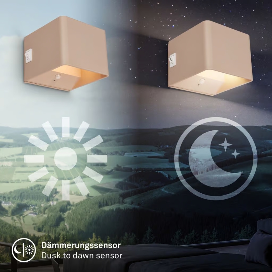 Briloner 3879011 - BORRA LED-oplaadbare wandlamp met bewegings- en schemeringssensor, 1,5 W / 5 V, 3600 mAh, beige
