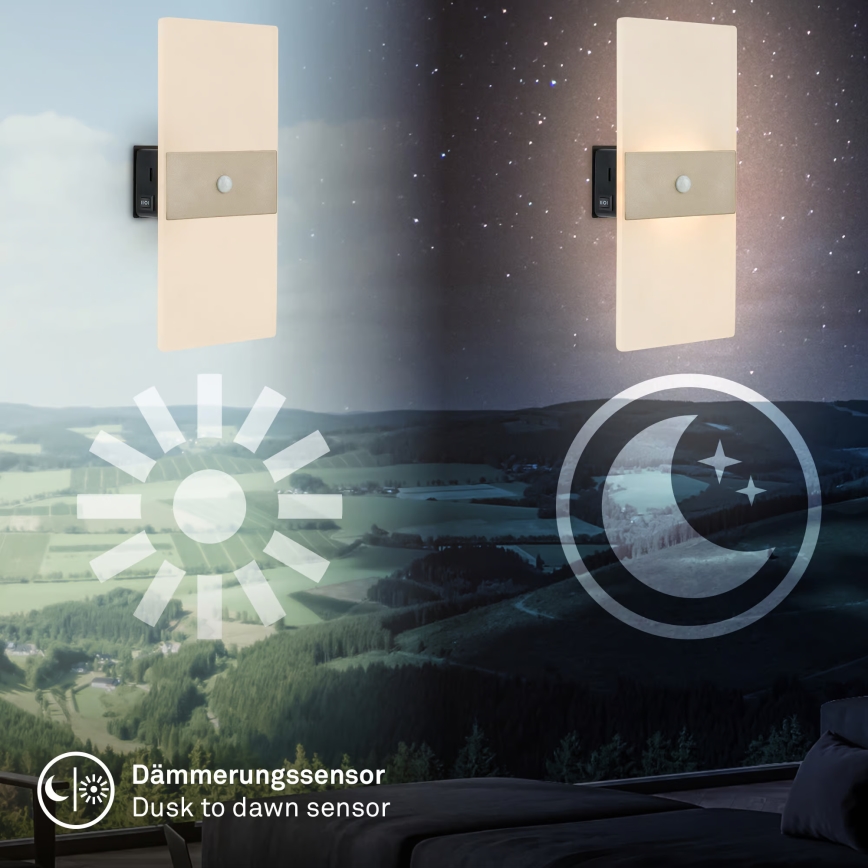 Briloner 3888012 - LED-oplaadbare wandlamp met bewegings- en schemersensor AURA LED/2,5W/5V 1800 mAh mat chroom