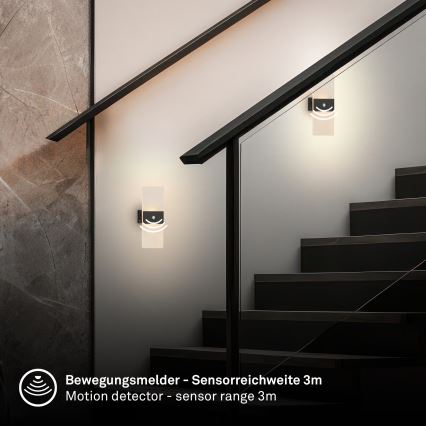 Briloner 3888015 - Oplaadbare LED-muurlamp met bewegings- en schemersensor AURA LED/2,5W/5V 1800 mAh zwart