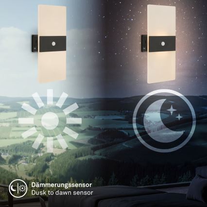 Briloner 3888015 - Oplaadbare LED-muurlamp met bewegings- en schemersensor AURA LED/2,5W/5V 1800 mAh zwart