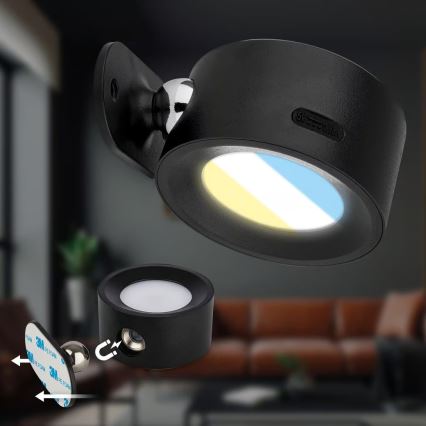Briloner 3896015 - Dimbare oplaadbare LED-wandlamp TARI LED/1,6W/5V 1500 mAh zwart